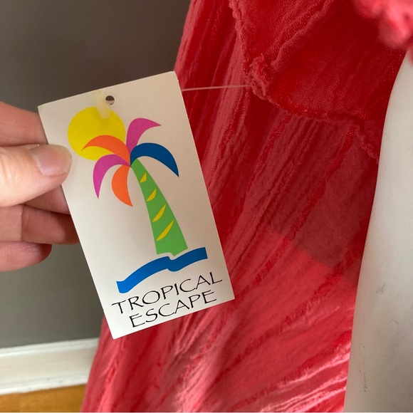 Tropical Escape Hawaiian dress Medium VTG gauzy mumu flutter sleeve 70's - Picture 12 of 14